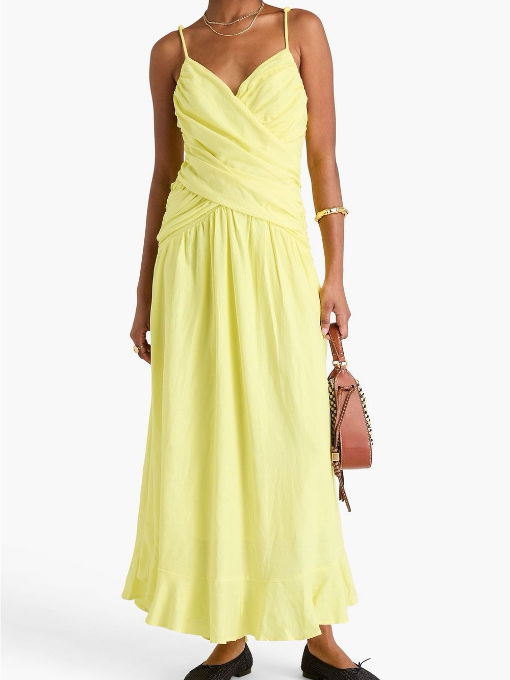 NWT Farm Rio Linen Blend Lemon Yellow Maxi Dress size XS